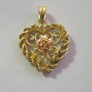 14KT Rose Gold & Yellow gold heart with rose